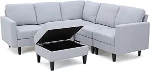 Christopher Knight Home Zahra Fabric Sectional Couch with Storage Ottoma... - $1,037.99