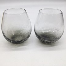 Pier 1 Teal Gray Crackle Stemless Tumbler Wine Glasses 16 oz 4.5” Tall Set of 2 - £29.48 GBP