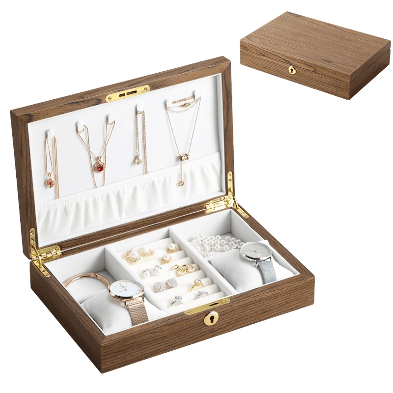 Wooden Flip Jewelry Organizer Box Jewelry Storage Gift Display Case Watch Earrin - £147.20 GBP