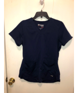 Grey&#39;s Anatomy By Barco Womens SZ Small Spandex Stretch Scrub Top Navy Blue - $10.88