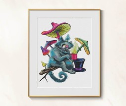 Mushroom Cross stitch Cheshire Cat pattern pdf - Trippy cross stitch mushroom  - £8.78 GBP