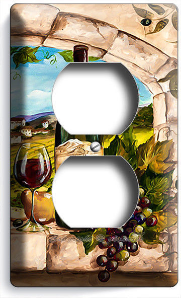 TUSCAN RUSTIC KITCHEN WINDOW VINEYARD WINE BOTTLE GRAPE OUTLET WALL PLATES DECOR