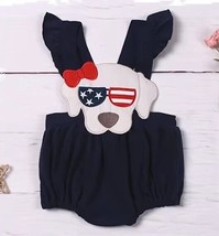 NEW Boutique 4th of July Labrador Puppy Dog Baby Girls Romper Jumpsuit - $16.99