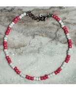Pink and White Seed Bead Anklet with Lobster Clasp - €5,10 EUR