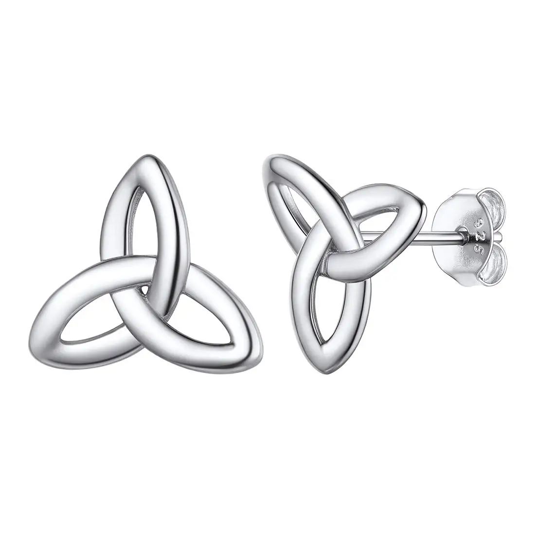 Celtic Trinity Knot Stud Earrings 925 Sterling Silver Delicate Tiny Triangle Tri - £46.77 GBP