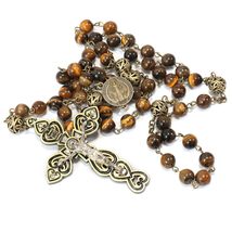 Nazareth Store Sacred St Benedict Tiger Eye Stone Beads Rosary Solid Beaded Neck - £18.19 GBP