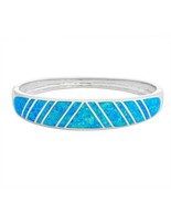 Sterling Silver Blue Inlay Opal Thick Hinged Bangle Bracelet - £268.92 GBP