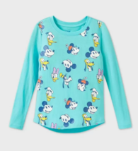 NEW Girls Disney Minnie Mouse Friends Graphic Shirt aqua long sleeve XS ... - £3.95 GBP
