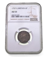1757 Great Britain 6 Pence in AU 53 By NGC 6P Silver Coin KM 582.2 - $270.36 CAD