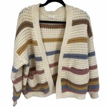 Dreamers by Debut Women L Rainbow Stripe Cardigan open front pocket Sweater - $26.59