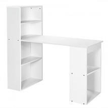 Computer Desk Writing Workstation with 6-Tier Storage Shelves-White - £120.21 GBP