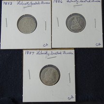 Set of 3 1883 1886 1889 Seated Liberty Silver Dime 1880&#39;s Coin Philadelphia Mint - £54.35 GBP