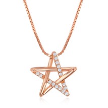 Sterling Silver Cubic Zirconia Star Necklace - Rose Gold Plated - £34.17 GBP