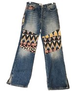 We Free People Rocky Mountain Straight Leg Jeans Alpine Blue Patchwork N... - $99.95