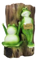 Whimsical Green Frogs Welcome Sign Decorative Floral Vase Or Planter Fig... - $124.99