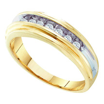 10k Yellow Two-tone Gold Mens Round Diamond Single Row Wedding Band Ring 1/4 - £489.60 GBP