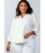 Women&#39;s Plus Size Oatmeal Stand-up Collar Roll Tab Sleeve Blouse - $811.61 MXN