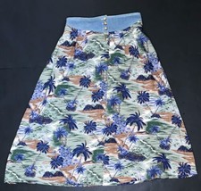 Vintage Button Down Hawaiian Skirt Petites Medium Large Tropical Palm Trees - £22.03 GBP