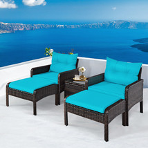 5Pcs Patio Set Sectional Rattan Wicker Furniture Set W/ Turquoise Cushion - £408.43 GBP