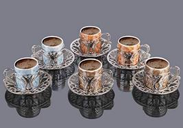 LaModaHome Espresso Coffee Cups with Saucers Set of 6, Porcelain Turkish Arabic  - £33.69 GBP