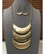 Crescent Moon Shapes Necklace Earrings Set Women Layered Matte Gold Chain Disks - $17.99