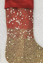 Rachel Zoe RED with GOLD Beads and Sequins LUXURY Christmas Stocking - £27.88 GBP