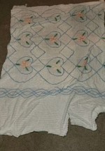 VTG Chenille Bedspread Fabric Baby Childs Blanket Pink Green White Flora... - $554.45 MXN