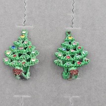 Vtg Christmas Tree Clip On Earrings Stud Painted Crystal Rhinestones Nov... - $20.52 CAD