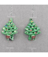 Vtg Christmas Tree Clip On Earrings Stud Painted Crystal Rhinestones Nov... - $14.99