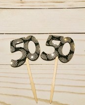 50th cupcake topper, 50th birthday, black and gold 50, 50th birthday party - $8.42