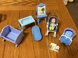 Fisher Price Loving Family Blue Boy Nursery Set Stroller Easel Bouncy Ch... - $24.70