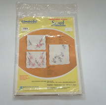 Vintage embroidery wonderart rosemont flower pattern dresser scarf table... - $26.96 CAD