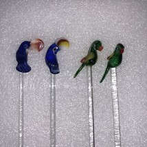 Lot Of 4 Handblown Glass Tropical Bird Parrots Colorful Swizzle Sticks 8” - £15.12 GBP