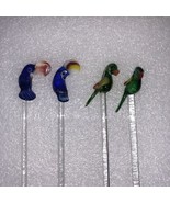 Lot Of 4 Handblown Glass Tropical Bird Parrots Colorful Swizzle Sticks 8” - £14.48 GBP