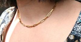 Paperclip Necklace, 18k Gold Paperclip Choker, Dainty Link Chain Necklace - £11.10 GBP