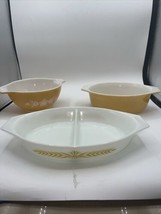 Vintage Pyrex Set Of 3 Bowls 442 Butterfly Gold, 043 Gold Divided Gold Harvest - £22.15 GBP