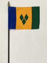 New St. Vincent and the Gren. Mini Desk Flag - Black Wood Stick Gold Top... - $5.00