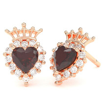 Garnet Diamond Claddagh Motive Stud Earrings in 14k Rose Gold - £334.86 GBP