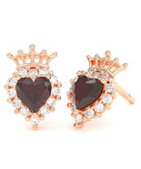 Garnet Diamond Claddagh Motive Stud Earrings in 14k Rose Gold - $573.06 CAD