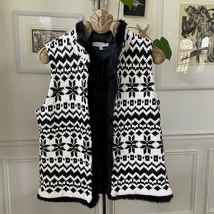 Talbots Black White Fair Isle Sweater Vest Fur Trim M Petite - $32.40