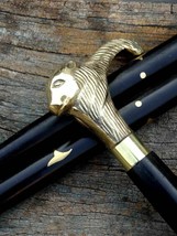 Antique Brass Designer Lion Head Handle Walking Wooden Stick Cane Vintag... - $32.63