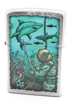 Deep Sea Diver With Sharks Zippo Lighter Brushed Chrome - £22.80 GBP