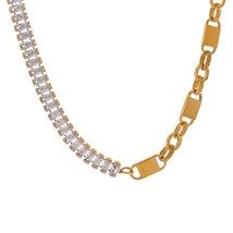 Yhpup Cubic Zirconia Clavicle Chain Necklace Bracelet 316L Stainless Steel Jewel - £25.32 GBP