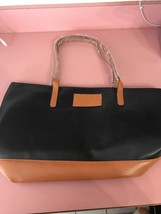 TANGER OUTLETS TOTE BAG BLACK &amp; BROWN FAUX LEATHER SHOPPING BAG 18.5x12&quot;... - $39.48