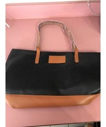 TANGER OUTLETS TOTE BAG BLACK &amp; BROWN FAUX LEATHER SHOPPING BAG 18.5x12&quot;... - $54.16 CAD