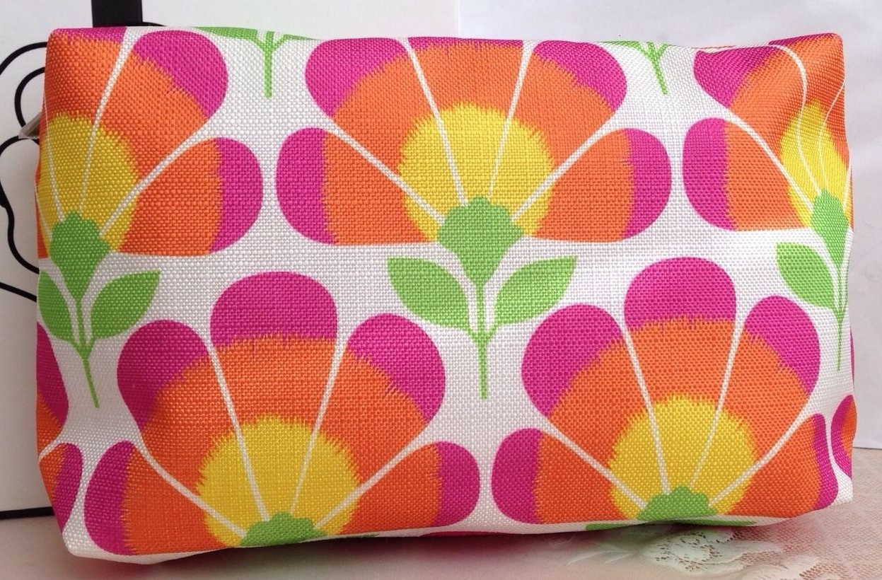Clinique Hot Pink, Orange and Yellow Floral Cosmetic Makeup Bag - $1.75