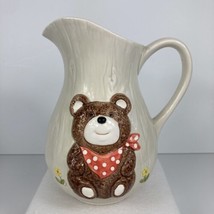 Otagiri Ceramic Pitcher Teddy Bear Bandana Daisy Vintage 1983 Japan Wate... - $24.74