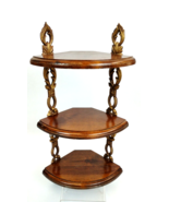 60s Sexton Wood &amp; Cast Metal Corner Shelf 3 Tier 20&quot; Wall Mount Knick Kn... - $135.81 CAD
