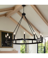 12-Light Wagon Wheel Chandelier 38In Farmhouse Pendant Light for Hallway... - $178.65