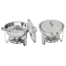 Round Catering Stainless Steel Chafer 2 Pack Buffet Chafing Dish 5Qt Par... - £84.92 GBP